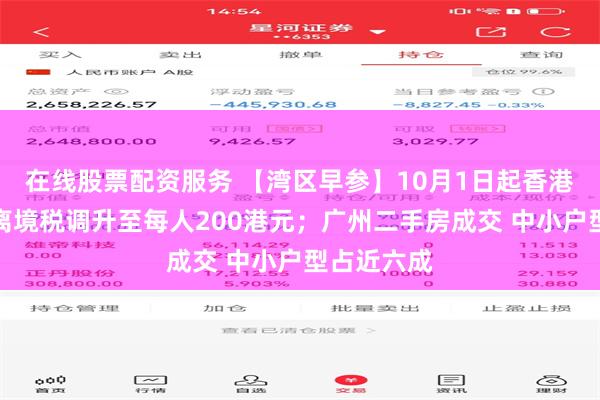 在线股票配资服务 【湾区早参】10月1日起香港飞机乘客离境税调升至每人200港元；广州二手房成交 中小户型占近六成