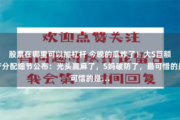 股票在哪里可以加杠杆 今晚的瓜炸了！大S巨额遗产分配细节公布：光头赢麻了，S妈破防了，最可惜的是…
