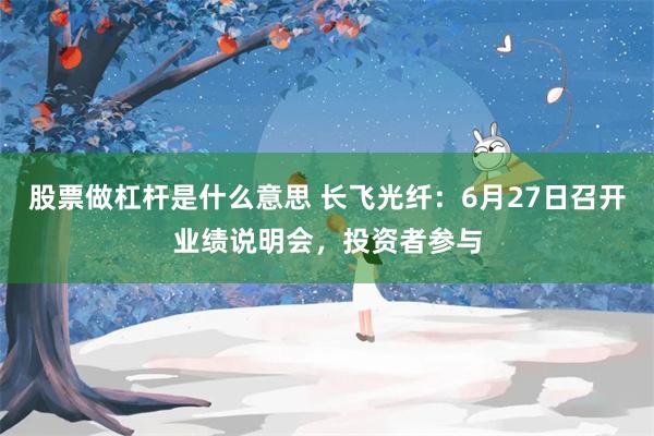 股票做杠杆是什么意思 长飞光纤：6月27日召开业绩说明会，投资者参与