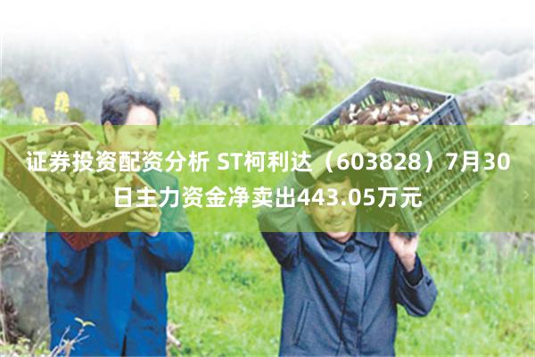 证券投资配资分析 ST柯利达（603828）7月30日主力资金净卖出443.05万元