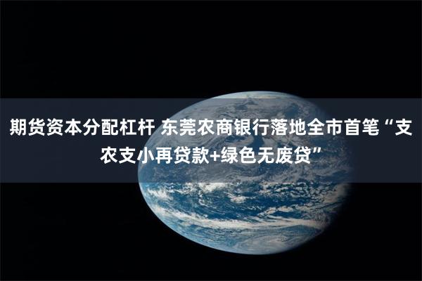 期货资本分配杠杆 东莞农商银行落地全市首笔“支农支小再贷款+绿色无废贷”