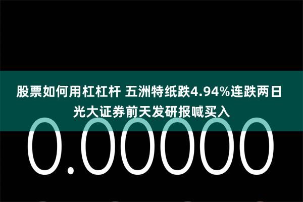 股票如何用杠杠杆 五洲特纸跌4.94%连跌两日 光大证券前天发研报喊买入
